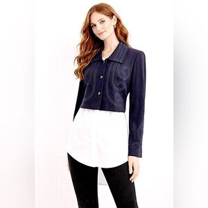 Zelda ~ Vintage Blue/Black Embroidered Soutache Embellished Jacket Blazer